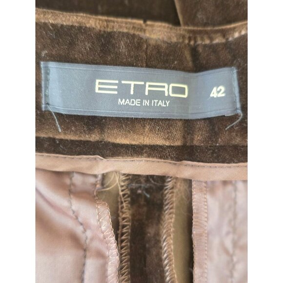 Etro Brown Velvet Pants IT 42 US 6 Low Rise 100% Cotton Italy Y2K Designer - Picture 4 of 9